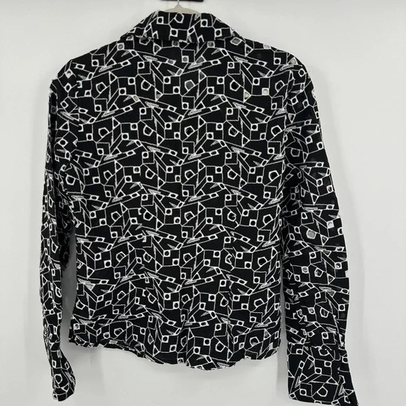 Samuel‎ Dong Shirt Womens Small Black White Sheer Embroidered Geometric Top - Picture 6 of 9